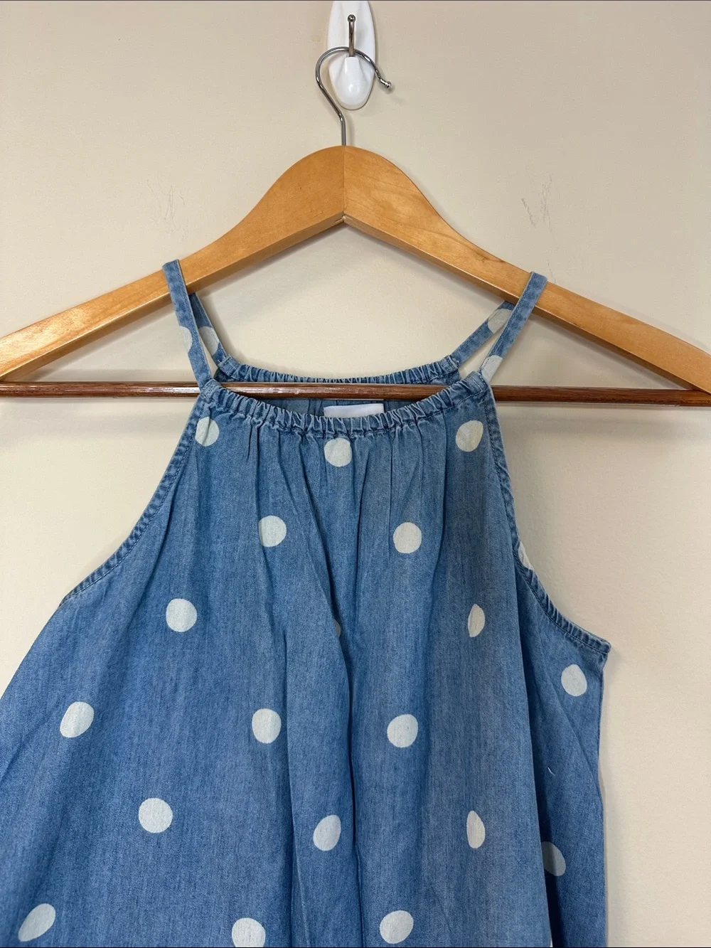 Old Navy Blue White Dot Halter Denim Dress Girls 10-12